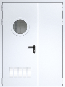 Полуторная дверь ДМП-2(О) с вентиляционной решеткой и круглым стеклопакетом