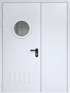 Полуторная дверь ДМП-2(О) с вентиляционной решеткой и круглым стеклопакетом