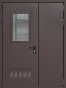 Полуторная дверь ДМП-2(О) с вентиляционной решеткой и стеклопакетом (600х400)