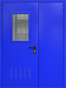 Полуторная дверь ДМП-2(О) с вентиляционной решеткой и стеклопакетом (600х400)