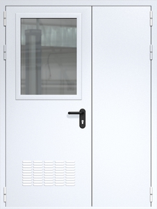 Полуторная дверь ДМП-2(О) с вентиляционной решеткой и стеклопакетом (700х500)