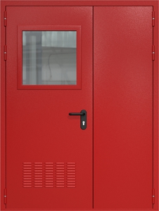 Полуторная дверь ДМП-2(О) с вентиляционной решеткой и стеклопакетом (500х500)