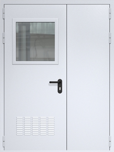 Полуторная дверь ДМП-2(О) с вентиляционной решеткой и стеклопакетом (500х500)