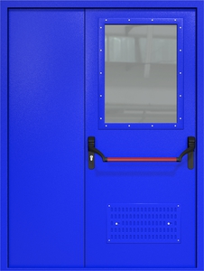 Полуторная дверь ДМП-2(О) Антипаника с вентиляционной решеткой и стеклопакетом (700х500)