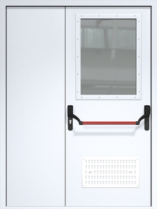 Полуторная дверь ДМП-2(О) Антипаника с вентиляционной решеткой и стеклопакетом (700х500)