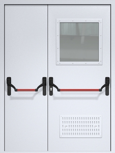 Полуторная дверь ДМП-2(О) Антипаника с вентиляционной решеткой и стеклопакетом (500х500)