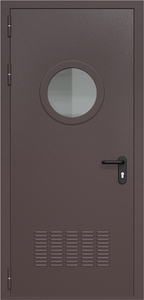 Однопольная дверь ДМП-1(О) с вентиляционной решеткой и круглым стеклопакетом