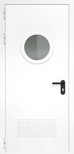 Однопольная дверь ДМП-1(О) с вентиляционной решеткой и круглым стеклопакетом
