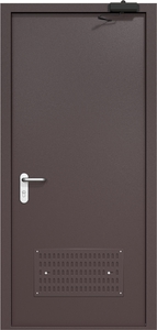 Однопольная дверь ДМП-1 с вентиляционной решеткой и доводчиком (ручки «хром»)