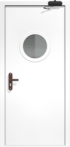 Однопольная дверь ДС-1(О) с круглым стеклопакетом и доводчиком
