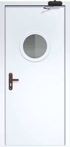 Однопольная дверь ДС-1(О) с круглым стеклопакетом и доводчиком
