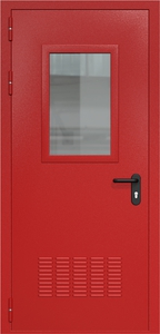 Однопольная дверь ДМП-1(О) с вентиляционной решеткой и стеклопакетом (600х400)
