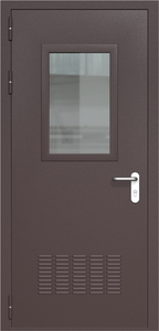 Однопольная дверь ДМП-1(О) с вентиляционной решеткой и стеклопакетом (600х400) (ручки «хром»)