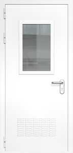 Однопольная дверь ДМП-1(О) с вентиляционной решеткой и стеклопакетом (600х400) (ручки «хром»)