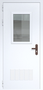 Однопольная дверь ДС-1(О) с вентиляционной решеткой и стеклопакетом (600х400)