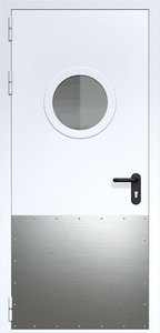 Однопольная дверь ДМП-1(О) с круглым стеклопакетом и отбойником