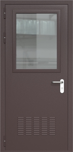 Однопольная дверь ДМП-1(О) с вентиляционной решеткой и стеклопакетом (700х500) (ручки «хром»)