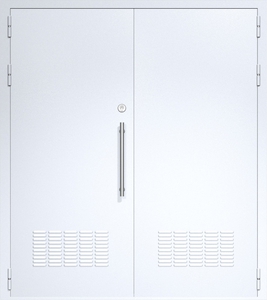 Двупольная глухая дверь ДС-2 с вентиляционными решетками и офисной ручкой