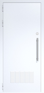 Однопольная глухая дверь ДС-1 с вентиляционной решеткой и офисной ручкой