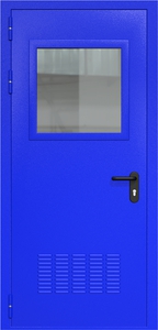 Однопольная дверь ДМП-1(О) с вентиляционной решеткой и стеклопакетом (500х500)