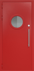 Однопольная дверь ДС-1(О) с круглым стеклопакетом и офисной ручкой