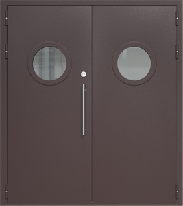 Двупольная дверь ДС-2(О) с круглыми стеклопакетами и офисной ручкой