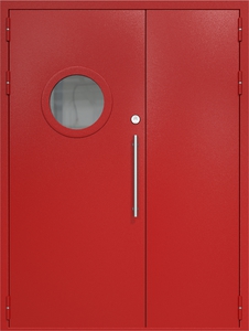 Полуторная дверь ДС-2(О) с круглым стеклопакетом и офисной ручкой