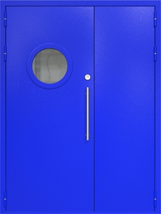 Полуторная дверь ДС-2(О) с круглым стеклопакетом и офисной ручкой