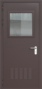 Однопольная дверь ДМП-1(О) с вентиляционной решеткой и стеклопакетом (500х500) (ручки «хром»)