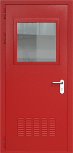 Однопольная дверь ДМП-1(О) с вентиляционной решеткой и стеклопакетом (500х500) (ручки «хром»)