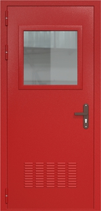 Однопольная дверь ДС-1(О) с вентиляционной решеткой и стеклопакетом (500х500)