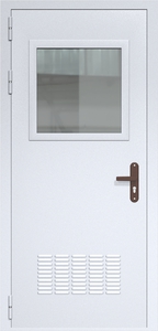 Однопольная дверь ДС-1(О) с вентиляционной решеткой и стеклопакетом (500х500)
