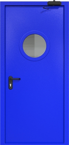 Однопольная дверь ДМП-1(О) с круглым стеклопакетом и доводчиком