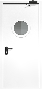 Однопольная дверь ДМП-1(О) с круглым стеклопакетом и доводчиком