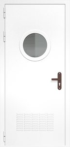 Однопольная дверь ДС-1(О) с вентиляционной решеткой и круглым стеклопакетом