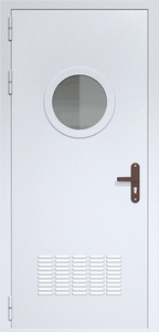 Однопольная дверь ДС-1(О) с вентиляционной решеткой и круглым стеклопакетом