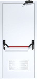 Однопольная дверь ДМП-1 с вентиляционной решеткой, доводчиком и Антипаникой