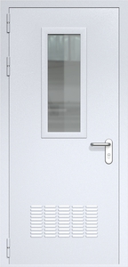 Однопольная дверь ДМП-1(О) с вентиляционной решеткой и стеклопакетом (700х300) (ручки «хром»)