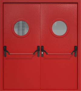 Двупольная дверь ДМП-2(О) Антипаника с круглыми стеклопакетами