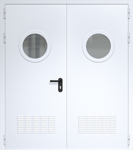 Двупольная дверь ДМП-2(О) с вентиляционными решетками и круглыми стеклопакетами