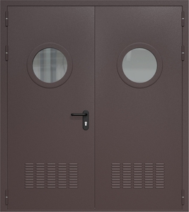 Двупольная дверь ДМП-2(О) с вентиляционными решетками и круглыми стеклопакетами