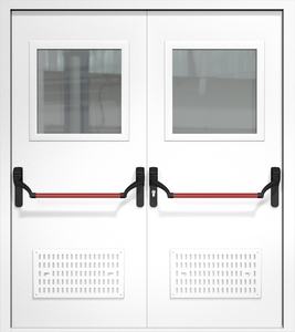 Двупольная дверь ДМП-2(О) Антипаника с вентиляционными решетками и стеклопакетами (500х500)