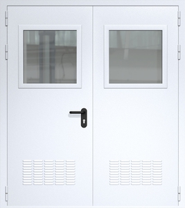 Двупольная дверь ДМП-2(О) с вентиляционными решетками и стеклопакетами (500х500)