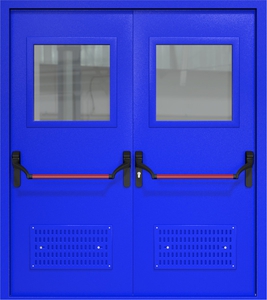 Двупольная дверь ДМП-2(О) Антипаника с вентиляционными решетками и стеклопакетами (500х500)