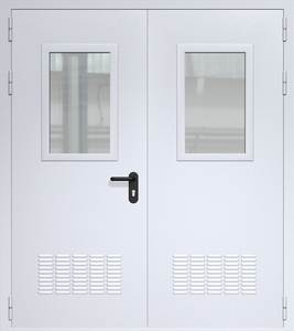 Двупольная дверь ДМП-2(О) с вентиляционными решетками и стеклопакетами (600х400)