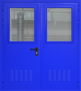 Двупольная дверь ДМП-2(О) с вентиляционными решетками и стеклопакетами (700х500)