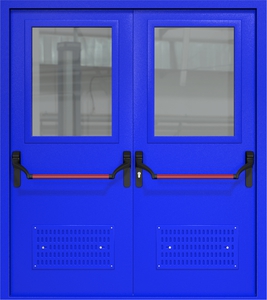Двупольная дверь ДМП-2(О) Антипаника с вентиляционными решетками и стеклопакетами (700х500)
