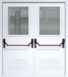 Двупольная дверь ДМП-2(О) Антипаника с вентиляционными решетками и стеклопакетами (700х500)