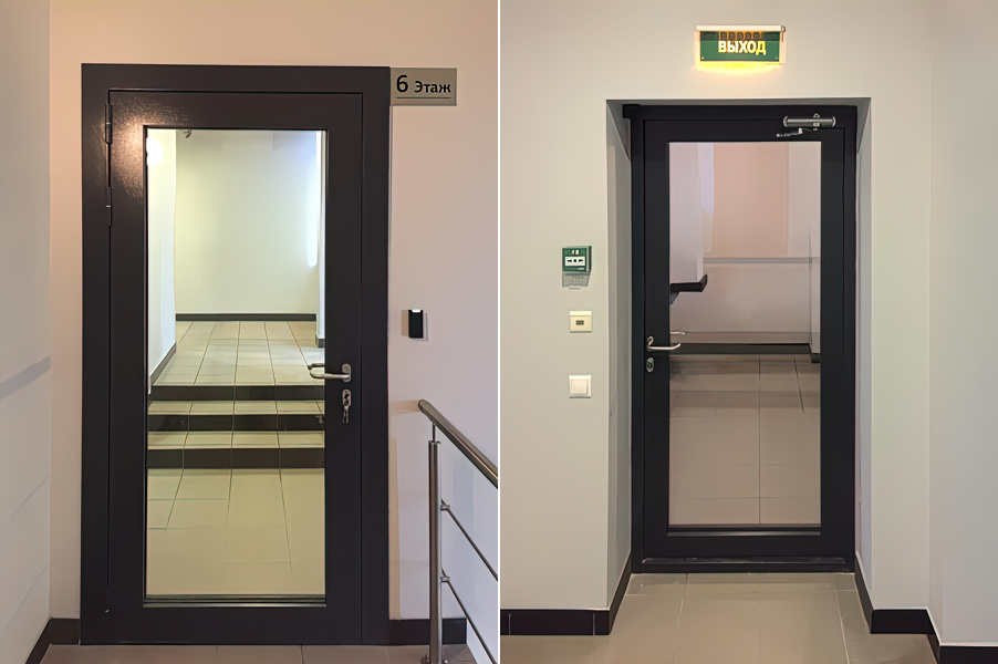 Смотрите примеры работ: светопрозрачные двери EIW 60 для офисных зданий
